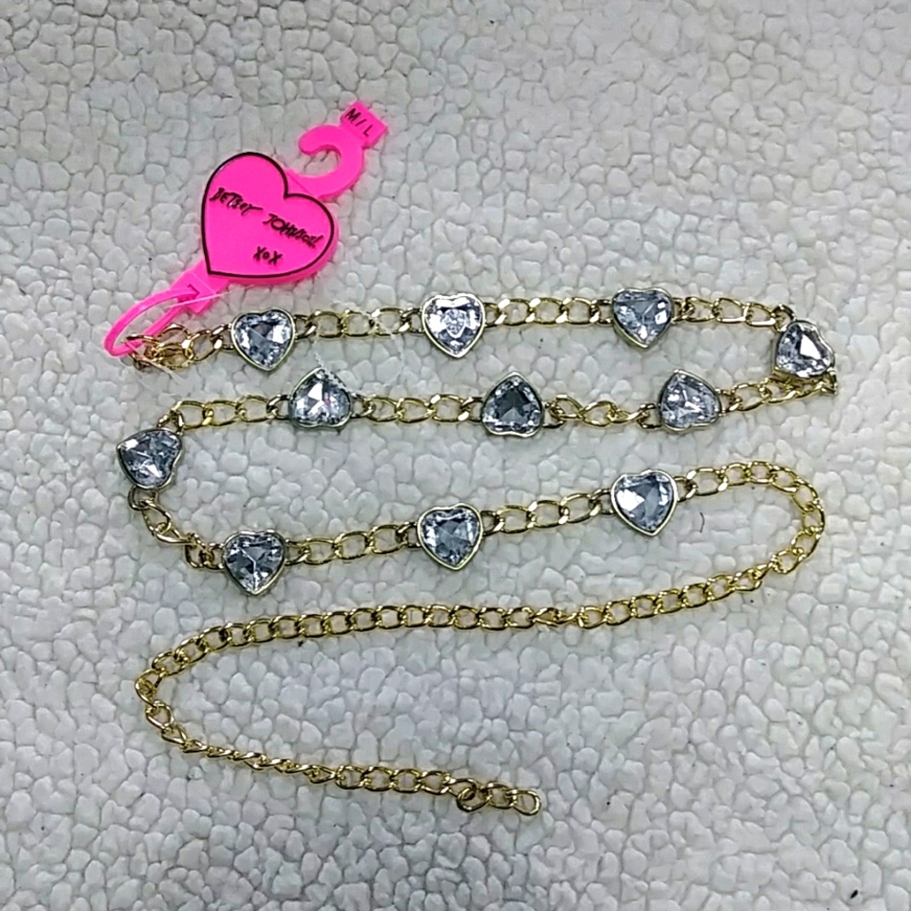 Gold Bejeweled Hearts Betsey Johnson Belt Medium Large Kawaii Y2K